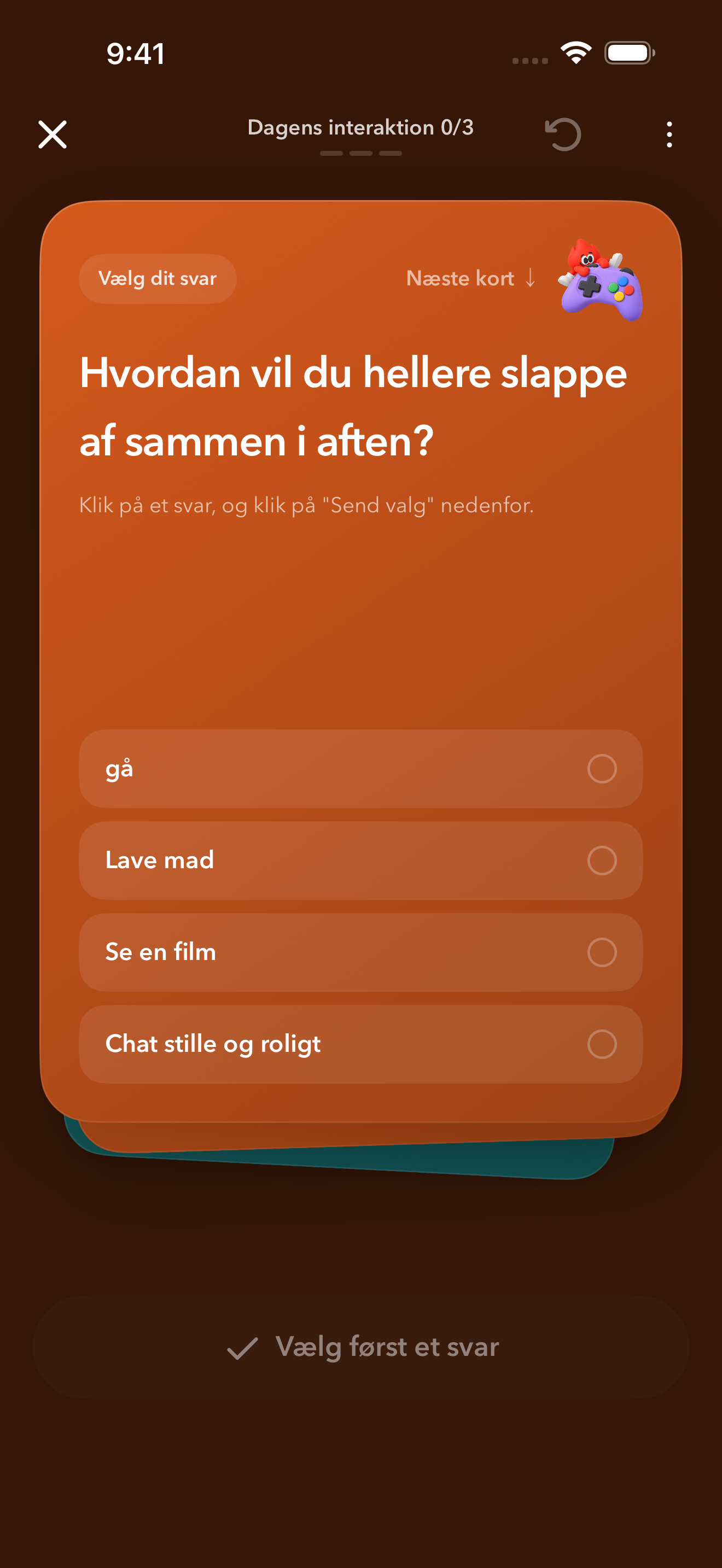 Tre kort. Noget at dele.