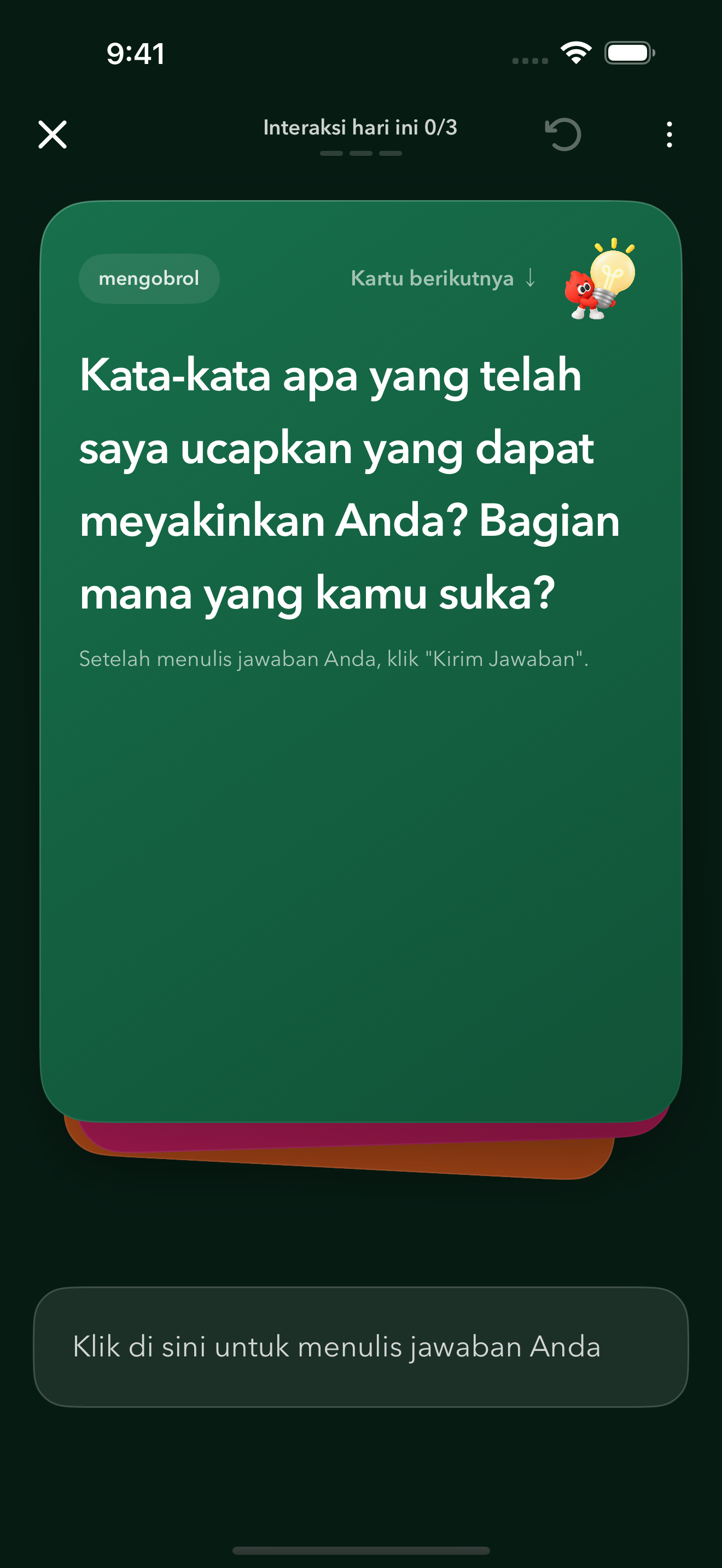 Tiga kartu. Sesuatu untuk dibagikan.
