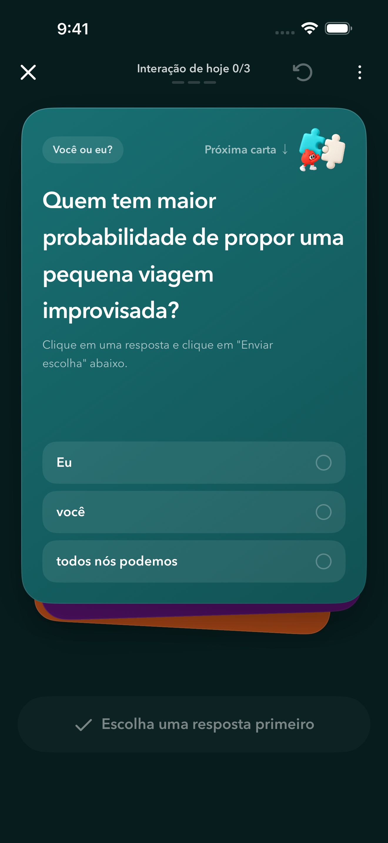 Três cartões. Algo para compartilhar.
